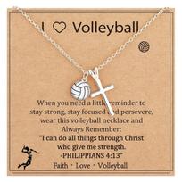 Sports Crucifix Pendant Necklace Featuring Basketball Volleyball Football Elements Adjustable Length Lightweight Design beige