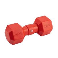 Dog Barbell Chew Toy Interactive Squeaky Puppy Chew Toy Textured Tooth Cleaning Toy for Small to Large Dogs Aggressive Chewers A red