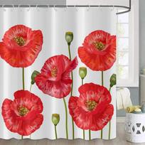 Red Poppy Flower Shower Curtain With Hooks, Washable Fabric, Bathroom Curtains, Floral W60H190(CM)-1 Pcs red