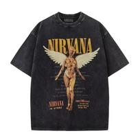 2026 Nirvana Rock Band Unisex Retro Cotton Washed Tee In Utero Album Men Women's Oversized Y2K Distress Tshirt Casual Loose Streetwear S black