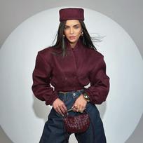 European and American cross-border women's clothing 2026 spring new fashion burgundy thin V-neck double-breasted long-sleeved short jacket S white