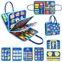 Montessori Busy Board Educational Learning Sensory Busy Book Toddler'S Basic Motor Skills Activities Toy For Airplane Car Travel mėlyna
