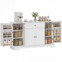 Kitchen sideboard, storage cabinet with drawer, 4 soft-close doors, door racks and adjustable shelves, white 140 x 40 x 80 cm