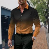 Mens Casual Fashion Long Sleeve Gradient Digital Print Shirt Top S black