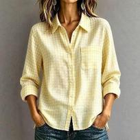 2026 spring and summer Amazon cross-border European and American women's long-sleeved plaid casual loose lapel shirt women's top XS