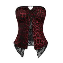 Women's Leopard Print Lace Hem Tube Top Slim Fit L