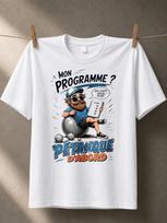 Mon Programme Petanque Abord Bearded Player With Agenda Boules Speech Bubble And French Game Humor Unisex All TShirt S gray