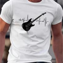 Music Heartbeat Graphic T-Shirt Men Cotton Rock Band Guitar Tee L gray