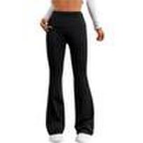 Women Micro Flared Shark Pants Leggings Slim Yoga Pants Women High Waist Wide Leg Pants Gym Sports Fl… More L black