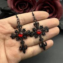 Ornate Gothic Cross Earrings Hip Hop Rock Cross Red Oil Drip Crystal Earrings Aesthetic Accessories Jewelry Gift brown