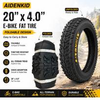 AIDENKID 20 x4.0 Sulankstoma storapadė padanga elektriniam dviračiui, visureigių, kalnų, sniego, paplūdimio dviračio padanga, atspari pradūrimams plati padanga black