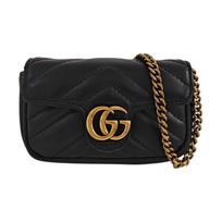[Naudotas] GG Marmont Nudėvėtas Auksinis Logotipas Grandinėlė Pečių Rankinė Dygsniuota Oda Mini Piniginė - Labai Geros Būklės #16DSXTS ONE SIZE black