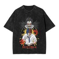 2026 summer Death Note L Light Yagami Anime Washed T-shirt Men Women Vintage Oversized Streetwear Harajuku Casual Cotton Tee XXXL