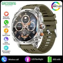 New 800mAh Large Battery Smart Watch Men 1.75  AMOLED HD Display LED Flashlight Sport Fitness Bluetooth Call Smartwatch Men gray