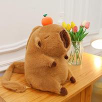New head orange capybara bag paper drawn plush toy ugly doll kapibara double shoulder doll backpack 35cm/0.3kg beige