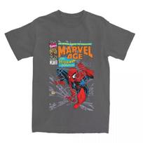 Men's T-Shirt Spider-Man Comics Retro Cotton T-Shirt Short Sleeve Top Printed Comfortable Autumn and winter innerwear S gray