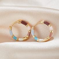 Korean  Colorful Enamel Mini Metal Round Hoop Earrings for Women Daily Wear Party Sexy Sweet Ears Accessories beige