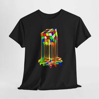 Melting Rubik Cube T-Shirt | Colorful Surreal Puzzle Art S black