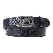 Dragon Buckle Men's Leather Belt Automatic Buckle Ratchet Designs Ethnic Carved Pattern Belt for Jeans and Casual Wear gray