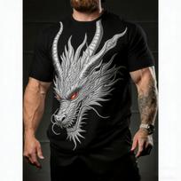 Fashion Europe America Summer Men's T-Shirt Dragon Pattern 3D Print Tees Top Loose Short Sleeve Streetwear Vintage Oversized Women T-shirt XXS