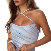 Delicate Neck Chain Imitation Pearls Design Lightweight Shoulder Necklace Comfort Jewelry For Fashion Outfits 1 balta