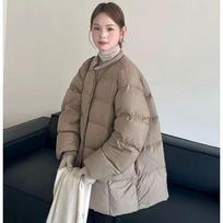 Winter New Joker Round Neck Down Cotton Cotton-padded Jacket Thickened Long Women's Coat. M gray