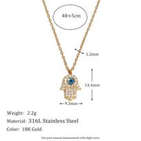MamacitaSlay Stylish Palm Round Oval Evil Eye Pendant Women's 316L Stainless Steel Necklace Gifts For Women Gold Plated Jewelry 40cm beige