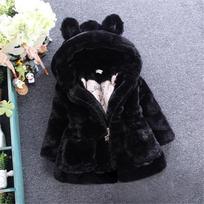 Žieminė vaikiška striukė mergaitėms, paltai, dirbtinis kailis, stora, šilta, sniego kostiumas su gobtuvu, parka, mažyliams, vaikams, viršutiniai drabužiai 140 juoda
