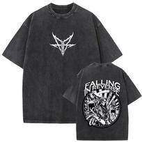 Washed Vintage Rock Band Falling in Reverse Skeleton Print T-shirt Men Women Retro Gothic Punk T-shirts Cotton Oversized T Shirt S