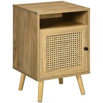 Bedside Table Nightstand with Cane Door Cupboard and Niche Vintage Design 39 x 35 x 60 cm Natural 39 x 35 x 60 cm