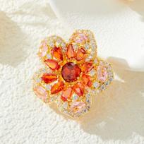 Colorful Floral Magnetic Brooch with Micro-Inlaid Zircon - Durable, Stylish, and Gentle on Fabric orange