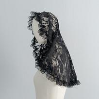 Black Rose Lace Head Veil Ruffled Edge Gothic Hooded Scarf For Halloween Cosplay Party Costume Accessory L juoda