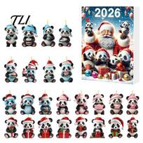 Christmas Advent Calendar Panda Calendar, 24 Days Countdown Contains Acrylic Ornament Set Ornaments, Cute Hanging Decorations for Tree G gray