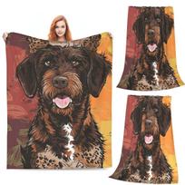 Boho šunys Lagotto Romagnolo Saulėlydžio pledai Minkštas šiltas flanelinis pledas Pliušinis lovai svetainei iškylai kelionei namams sofai 75x100cm (30x40inch) black