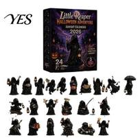 Funny Skeleton Action Figures Halloween Advent Calendar, 24 Day Countdown Box with Witch Ghost Gothic Style Home Decor Figurines, Spooky Collectible A black
