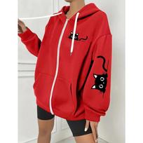 New autumn and winter style, women's fashionable casual zipper hooded sweatshirt XL white