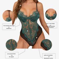 Sexy Sheer Lace Women Backless Sling One Piece Shapewear S žalia