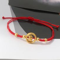 Handmade Red Braided Rope Bracelet Minimalist Gold Goat Charm Adjustable Size for Daily Wear Present A9 red