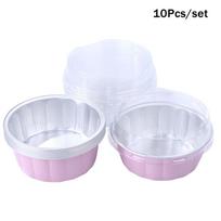 10 rinkinių aliuminio folijos tortų indai 250 ml tortų formelės įdėklai su dangteliais karščiui atsparūs folijos kepimo indai tortų forma virtuvės įrankis Pink white