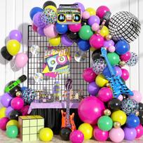 80s 90s Theme Party Decorations  Retro Rock Music Balloon Garland Arch Kit with Rainbow Balloons   Disco Ball Boombox Bass Guitar Microphone Foil