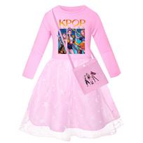 Kpop Demon Hunters Girls Cotton Short Sleeve Pleated Dress For Summer Playdates Pink Star,110cm