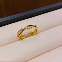 Gold-Plated Zircon Cross Open Ring: Luxurious Retro Fashion Versatile Jewelry for Index Finger black
