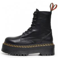 Heavy bottom hole locomotive boots double line, side zipper British women's short boots muffin bottom 34 black