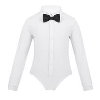 Vaikams Berniukams Vienos Dalies Šokių Apranga: Ilgų rankovių atverčiama apykaklė su peteliške Jumpsuit Leotard Bodysuit Lotynų šokių pasirodymui/konkursui 3-4 Years balta