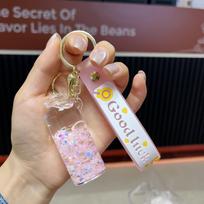Acrylic Milk Tea Cup Sand Timer Keychain and Backpack Pendant brown