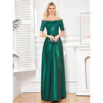 European and American Cross-Border Short-Sleeved Sequined Fishtail Banquet Evening Dress Green Wedding Dress Maix Dark Green S
