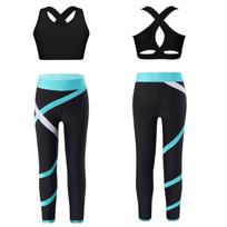 Girls Crop Top U Neck Cross Straps Keyhole Back Sleeveless Color Block Leggings Yoga Sports Set 5-6 Years