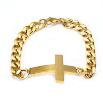 Men's Personality Titanium Steel Cross Cuban Chain Stainless Steel Frame Bracelet Hand Jewelry Trendy Men beige