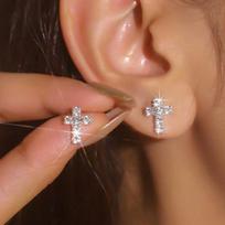 Cross Gothic Earrings Copper Color 2025 Trend Earrings Rhinestones Women's Small Fashion Zircon Party Gifts Accessories