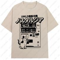 Vintage Japan Cat Vending Machine Graphic T Shirts 90s Anime Fashion Harajuku Men Women Short Sleeve Hipster Cotton T-shirts 5XL įvairiaspalvis